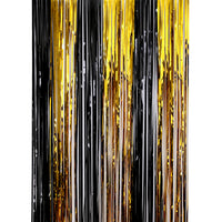 Black and Gold Tinsel Fringe Curtain for Party Decorations