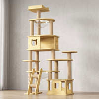 Space Capsule Cat Bed and House with 5 Density Board Levels, Climbing Frame Featuring 3 Enclosed Condos and 6 Posts