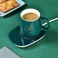 55°C Smart Mug Warmer with Ceramic Milk Mug, Automatic Constant Temperature Heating Coaster