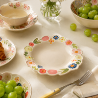 Classic Modern Curry Plate, Pasta Plate, Small Bowl, Ceramic, Floral Pattern, Microwave Safe