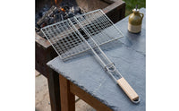 Stainless Steel Grill Basket with Wooden Handle Easy-Grip Cookware Portable Grills Reusable for Camping