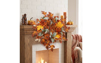 Fall Wreath with Pumpkins Artificial Maple Leaf Wreath with Flowers Gilded Gold Decorations for Homeowners, Entryway, Mantel