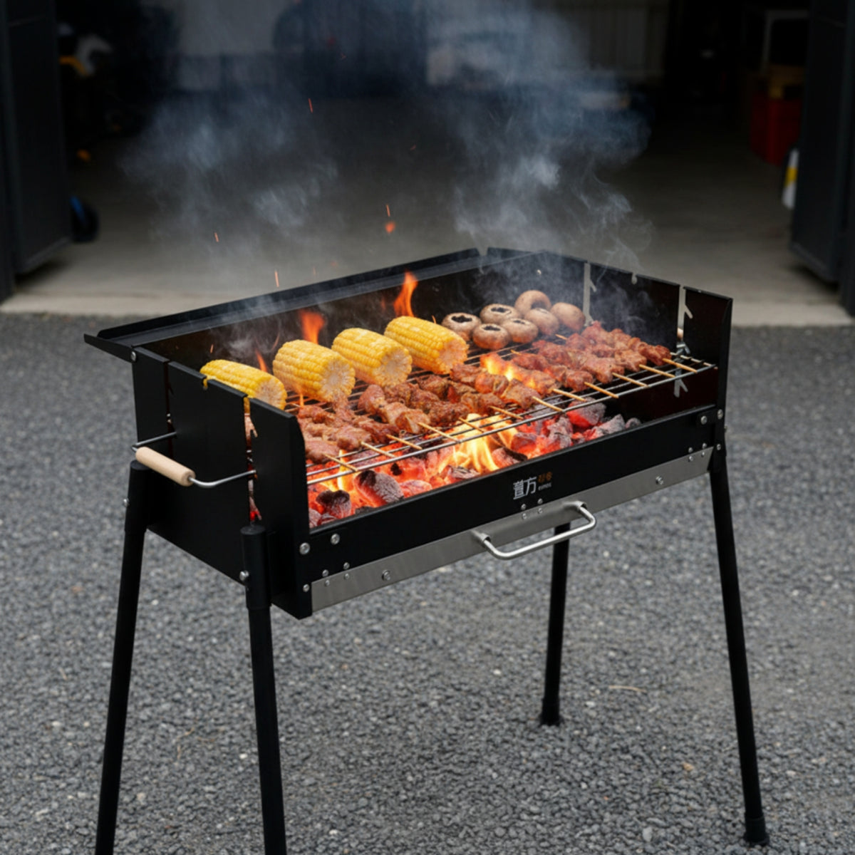 Foldable Charcoal Barbecue Kit Portable Charcoal Barbecue Grill Compact Grill with Side Shelves Thickened for Campers, Camping, Backyard, Patio