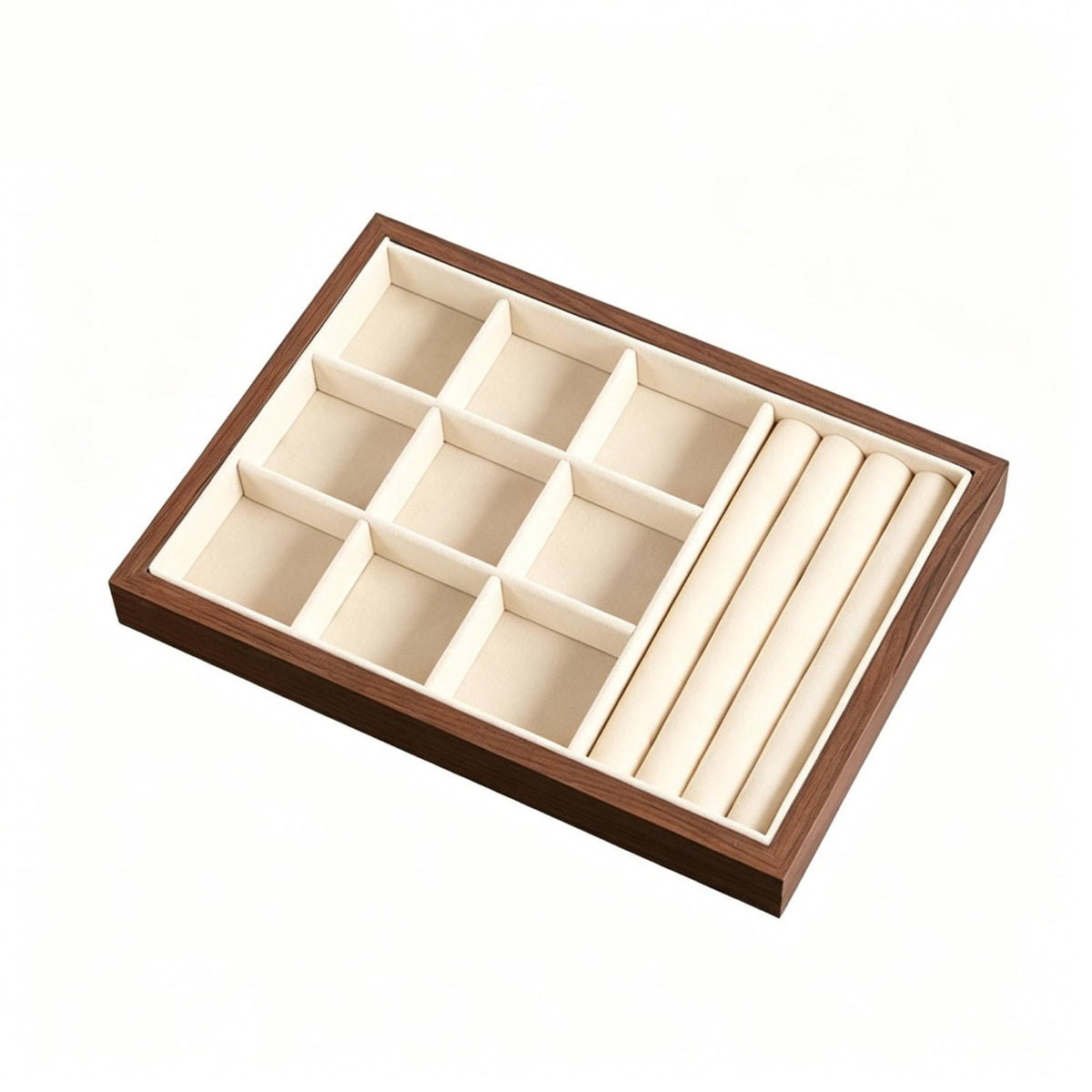 Walnut Jewelry Tray Walnut Jewelry Display Space-Saving Velvet Lined Band Holder for Women