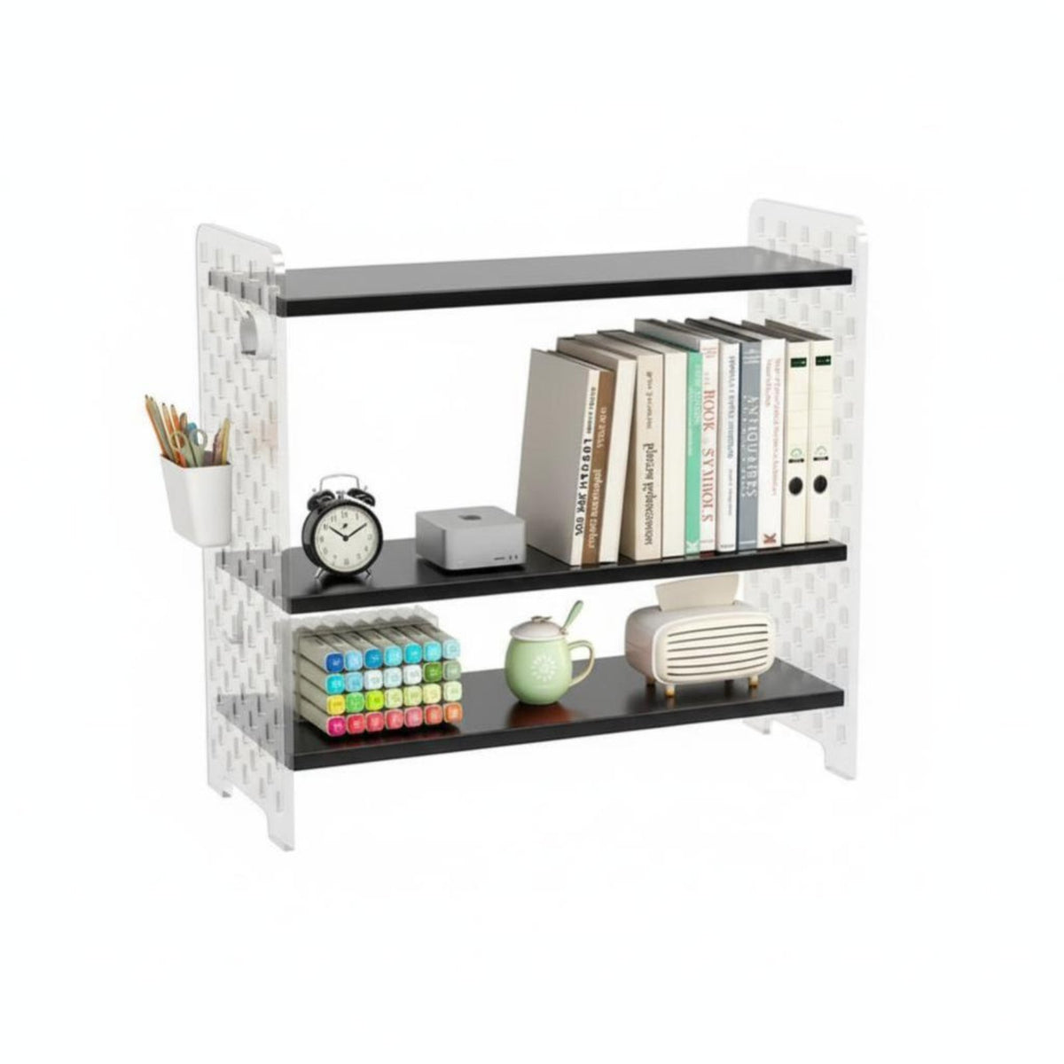 Multi-Functional Storage interchangeable Pegboard Rack Space-Saving Desktop Organizer Customizable Layout Desk Shelf Multifunctional for Students, Hobbyists, Crafters, Study Room, Gaming Setup, Bedroom, Studio