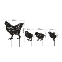 4 Pieces Hen and Chicks Garden Stakes Weather Resistant Metal Chicken Silhouette Set Weatherproof Hollow out Chicken Decor for Gardeners, Flower Bed