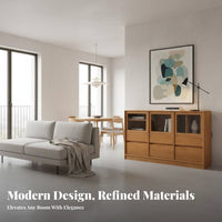 Modular Wooden Display Unit With Glass Doors Multi-Compartment Cabinet Japanese Design Bookcase for Students, Homeowners, Living Room, Bedroom