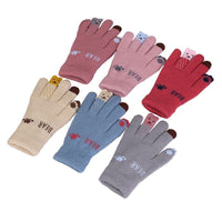 Touchscreen Double-Layer Plush Knit Gloves with Cartoon Bear/Deer Pattern for Women
