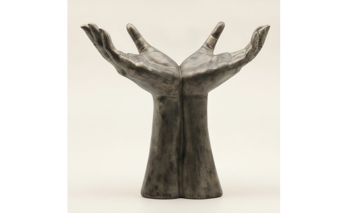 Cupped Hands Sculpture Resin Tabletop Hand Sculpture Mottled Finish Open Hands Statue for Living Room, Desktop, Entryway