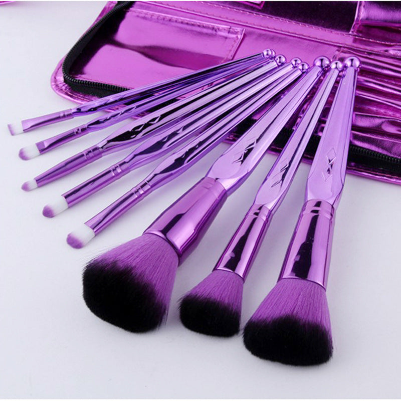 8-Piece Mini Makeup Brush Set with Electroplated Teardrop Handles and Zipper Pouch