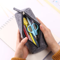 Felt Pencil Case, Large Capacity Zipper Stationery Pouch for Students, Solid Color Simple Pen Bag