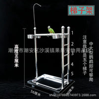 Stainless Steel Parrot Play Stand with Ladder and Perch Cups, Adjustable Bird Activity Center