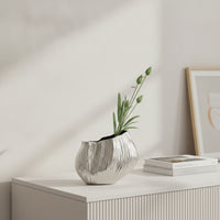 Bud Vase Silver Ribbed Vase Decorative Ribbed for Tabletop, Living Room, Entryway