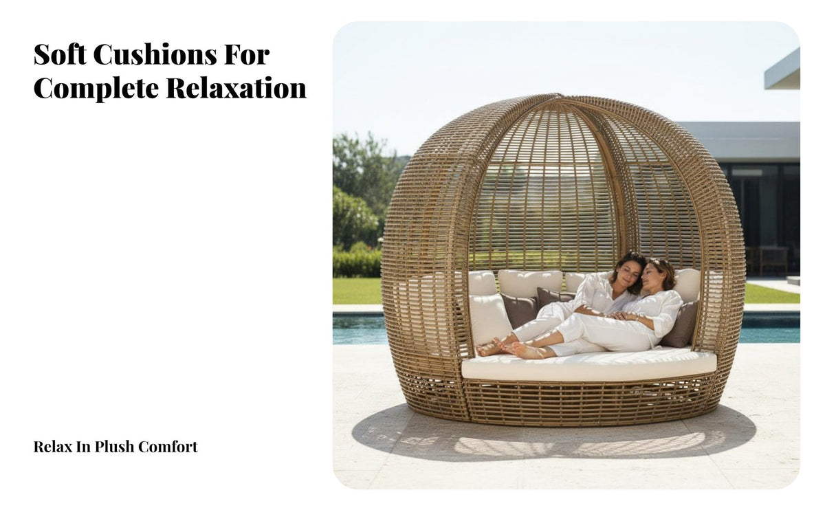 Woven Cocoon Lounger Faux Rattan Weave adjustable Sun Lounger Nordic aesthetic Patio Daybed for Hotel Owners, Design aficionados, Garden, Terrace, rearyard
