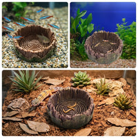 Snake Accessories for Vivarium Resin Tree Stump, Tip Resistant Stump Food Bowl, Aquarium Caves and Hides for Fish, Shrimp and Small Reptiles