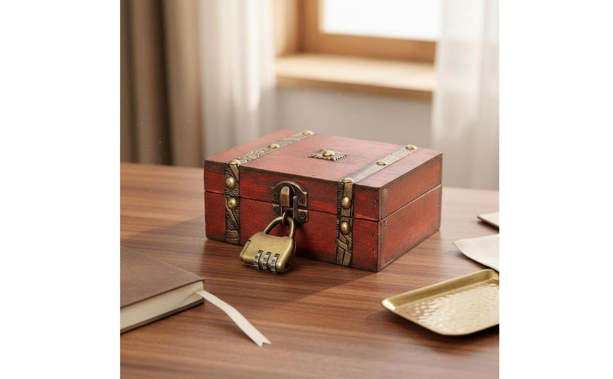 Vintage Wooden Box Decorative Distressed Wood Storage Case Antique Design Treasure Chest Multipurpose Small Trinket Box
