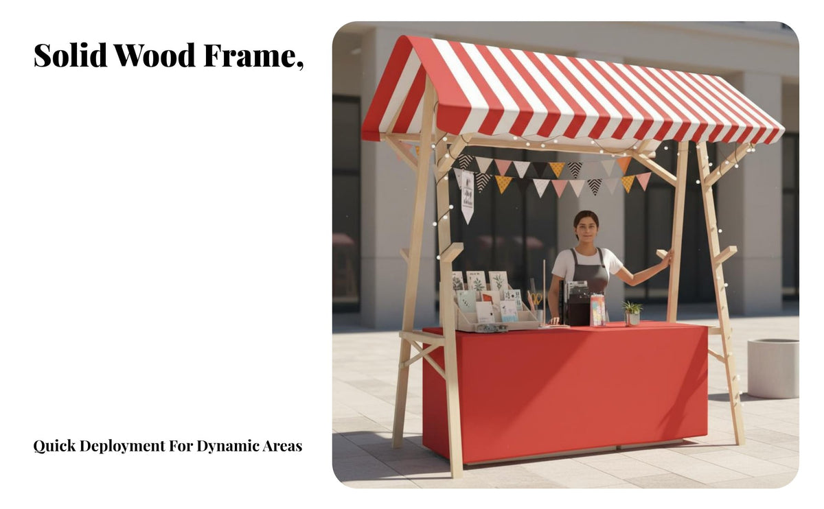Solid Wood Frame Foldable Wooden Market Stall Easy Assembly Foldable Market Stall Lightweight Portable Vendor Booth Spacious Countertop for Crafters, Small Business Owners, Event Organizers, Night Markets, Street Fairs, Advertising Al Events, Craft Shows
