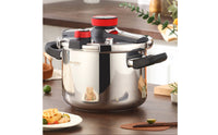 Gas and Induction Compatible Stainless Steel Pressure Cooker Multiple Safety Features Stainless Steel Pressure Pot Even Heat Distribution Single-Hand Opening Cooker Anti-Scald Handles for Home Cooks, Families