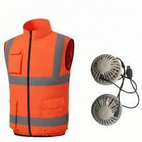Reflective Fan Cooling Vest Stand Collar Sleeveless Cooling Vest Contrast Trim Workwear Apparel Fitted