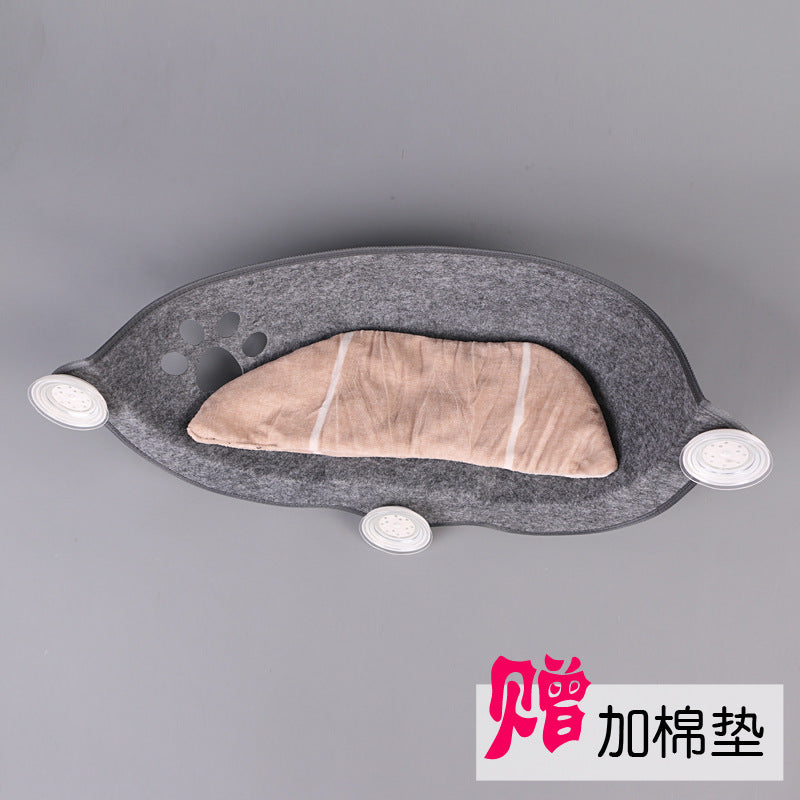 Semi-Circular Suction Cup Cat Hammock for Window, Thickened Sunbathing Perch with Mat