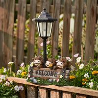 Solar Statue with Moorland Cows Outdoor Yard Sculpture Farmhouse Patio Decoration for Gardeners, Porch