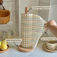 Dining Table Paper Towel Holder Stand, Freestanding Beech Wood Kitchen Roll Dispenser for Pantry, Stylish Korean Design, No-Drill Countertop Organizer