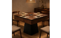 Tapered Pedestal Base Mahjong Machine Table Built-in Square Mahjong Table Wood-Grain Black Border