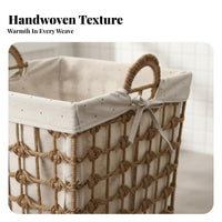 Japanese design Lidded Faux-Rattan Basket Woven Texture Clothes Hamper With Lid Laundry Container Stylish Design for Families, homeowners, Students, Bathroom, Bedroom, Closet, Dorm Room