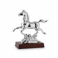Horse Statue with Wooden Base Designed Running Horse Ornament Carved Sculpture for Housewarming