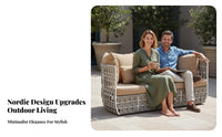 3 Pieces Nordic Design 2-Chair and Table Patio set Woven and design Outdoor Furniture Leisure Seating Garden Furnishings Weather-Resistant for Guesthouse Owners, Homeowners, Apartment Dwellers, Courtyard, Porch, Balcony, waterside