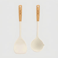 Utensil Holder with Rotating Stand and 7 Piece Cooking Utensils Set, Silicone Kitchen Utensils Set with Wooden Handles, Slotted Spoon