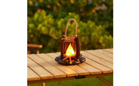 Warm Glow Rechargeable Lantern with Rope Handle Rustic Night Light with Ambient Sound Compact Campfire Lantern Cozy for Nightstand
