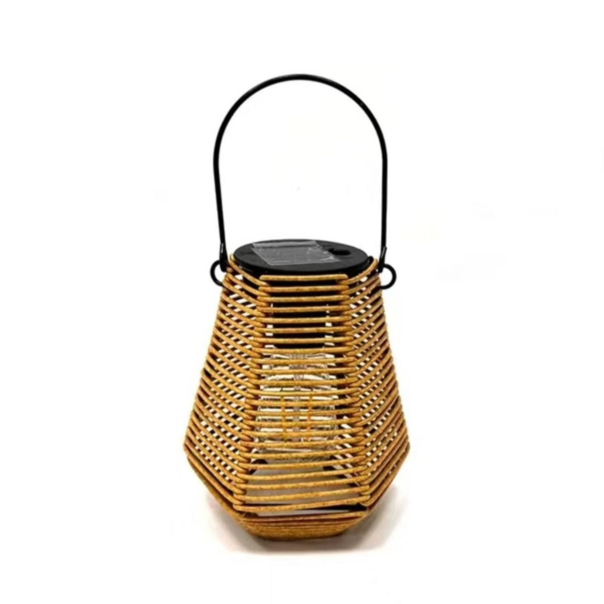 Open Slatted Solar Hanging Lantern Metal Frame Solar Rattan Lantern Arched Handle Wireless for Garden, Yard, Campsite, Balcony