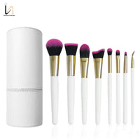 8-Piece White Handle Makeup Brush Set with Purple Bristles - Foundation, Powder, Contour, Highlight Brushes