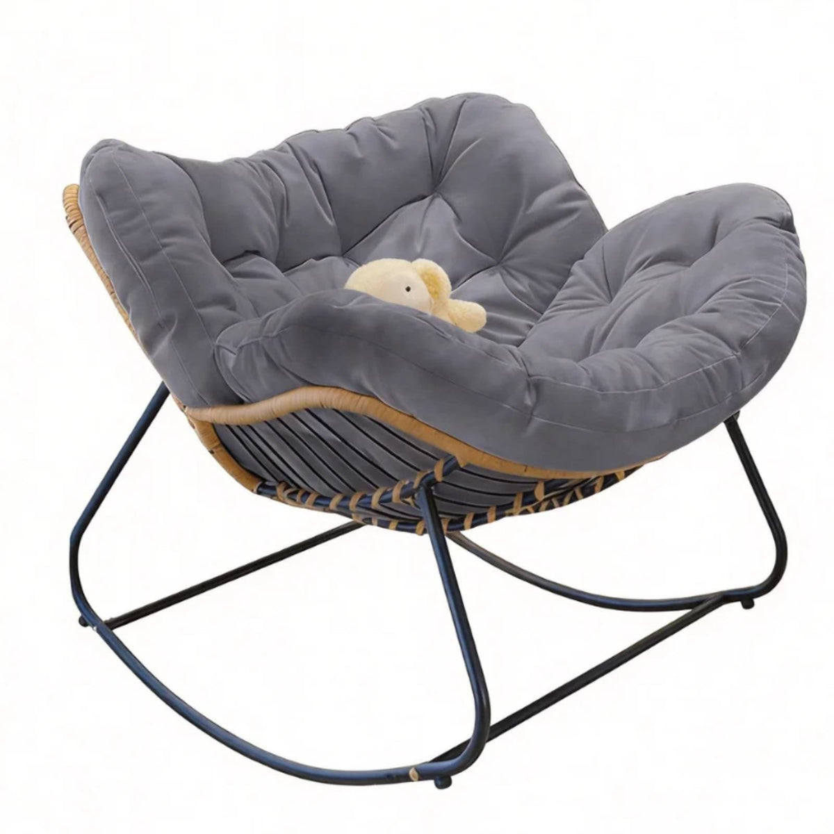Soft Cushion Cushioned Rocking Lounger Ergonomic Rocker Easy Assembly Lounge Chair Anti-Tip Design for Seniors, Readers, Homeowners, Balcony, Living Room, Bedroom, Reading Nook
