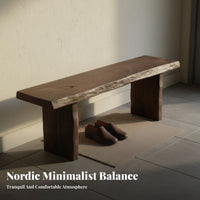 Unrefined Edge Border Bench Rustic Minimalist Artistic Quality Long Stool Hardwood Wood Construction Indoor Furniture for Boutique Owners, Homeowners