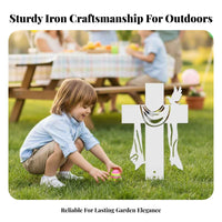 Long-Lasting Iron Easter Cross Garden Stake Easy to Install Easter Cross Lawn Sign Hollow-out Design for Christians, Homeowners