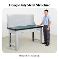 Heavy-Duty Workbench High Load Capacity Heavy Duty Workbench Sturdy Steel Frame Anti Work Station for Mechanics, Assembly Line, Basement, Shed