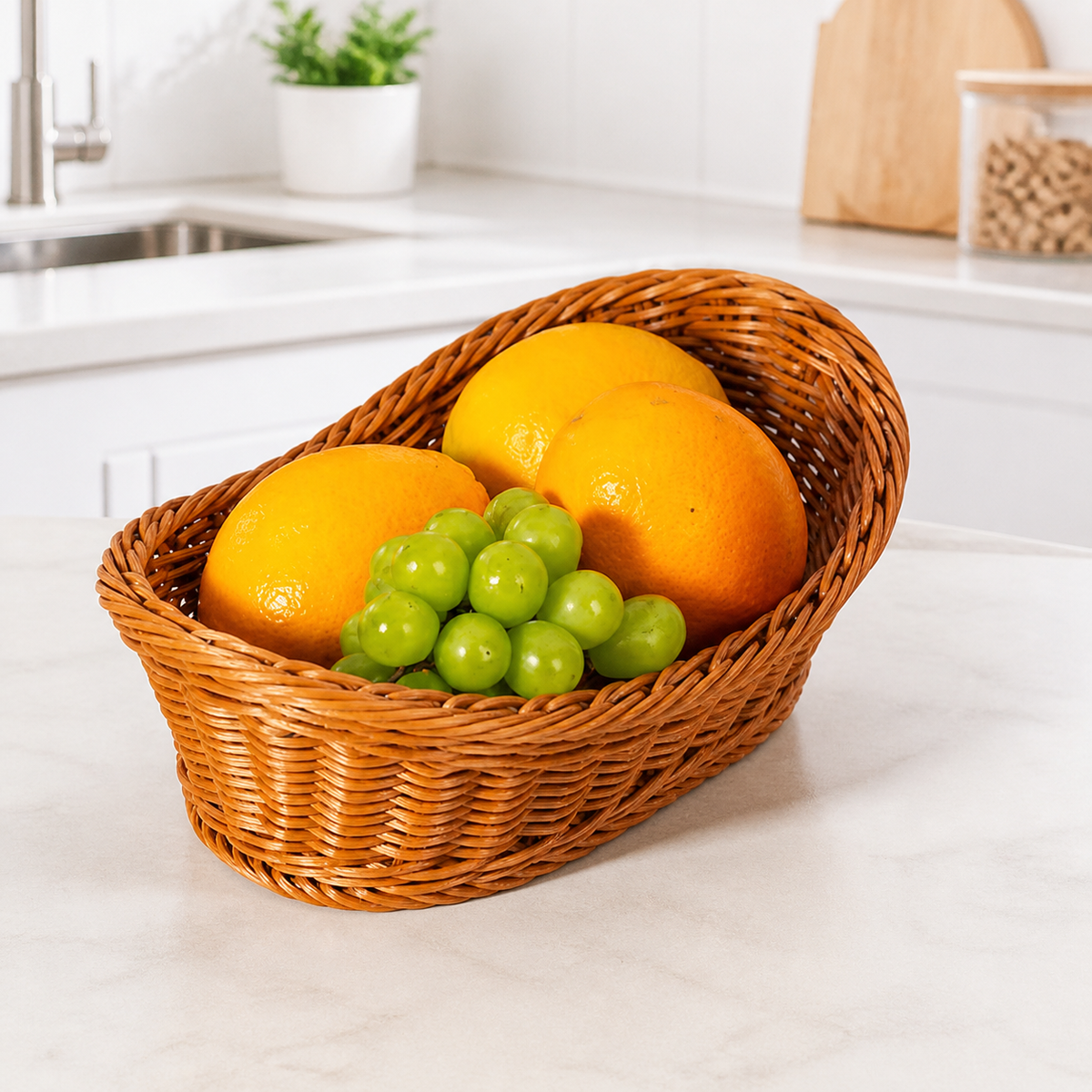 Woven Storage Basket, Ingot Shaped Pantry Storage Containers, Vintage Brown Synthetic Material Basket for Snacks, Sundries