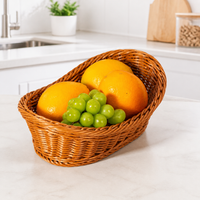 Woven Storage Basket, Ingot Shaped Pantry Storage Containers, Vintage Brown Synthetic Material Basket for Snacks, Sundries