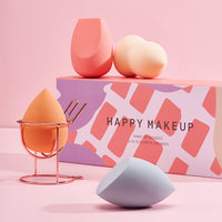HAPPY MAKEUP Soft Makeup Sponge Blender Set with Storage Case/Holder, Wet & Dry Use, Non-Powder-Absorbing