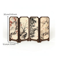 Wood-Framed Tabletop Screen with Base Supports Oriental Foldable Mini Screen Freestanding Decor Miniature for Entryway Console