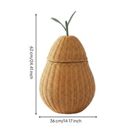 Pear Basket Natural Finish Lidded Wicker Basket Freestanding