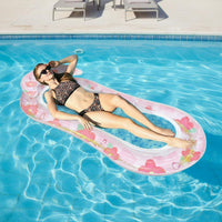 Thickened PVC Sequin Floral Water Lounger Quick Inflate/Deflate Inflatable Mesh Pool Buoy Comfortable Inflatable Pool Lounger Portable for Adults, Beach, Vacation, Lake, Summer Party