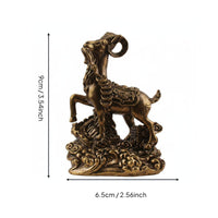 Wealth Sheep Ornament Feng Shui Decor Brass Caprine Figurine Good Wealth Amulet Astrological Male Sheep Statue for Study Room, Office