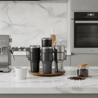 Tumbler Organizer with Wooden Base Countertop Tumbler Holder Rack Stylish Rotating Cup Organizer for Collectors, Kitchen