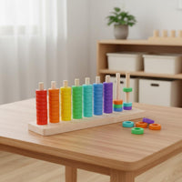 Wooden Bead Threading Board Color Sorting Preschool Counting Frame Early Learning Bead Sorter for Preschoolers, Kindergarten Kids, Classroom