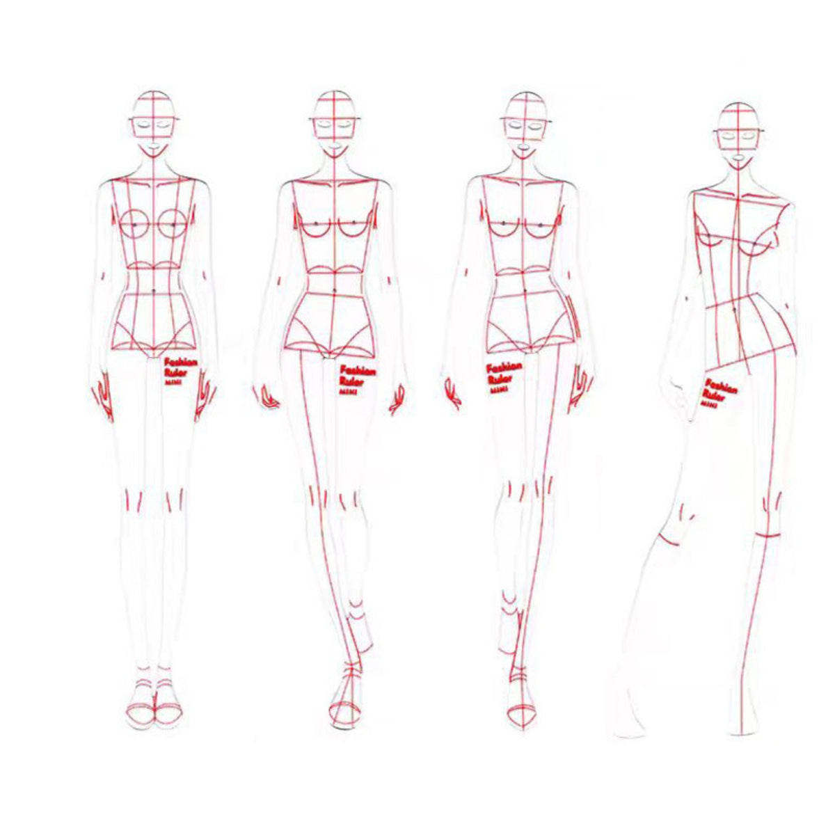 4 Pieces Flat Fashion Figure Template Exact Body Template Ruler Transparent Fashion Illustration Ruler Set Slim for Garment Design