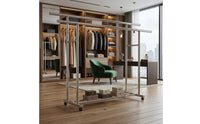 Mobile Double Rod Clothes Rack with Shoe Shelf Portable Double Rod Clothes Rack Sturdy Furniture Stable for Laundry Room