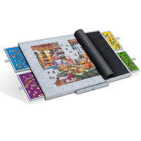Portable Puzzle Table Board with Felt Material Surface for Kids and Family Games, Foldable Travel Mat Organizer with Sorting Trays